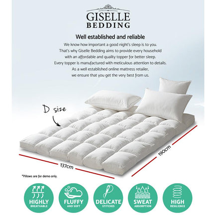 Giselle Double Mattress Topper Pillowtop 1000GSM Microfibre Filling Protector Kings Warehouse 