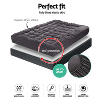 Giselle King Mattress Topper Pillowtop 1000GSM Charcoal Microfibre Bamboo Fibre Filling Protector Kings Warehouse 