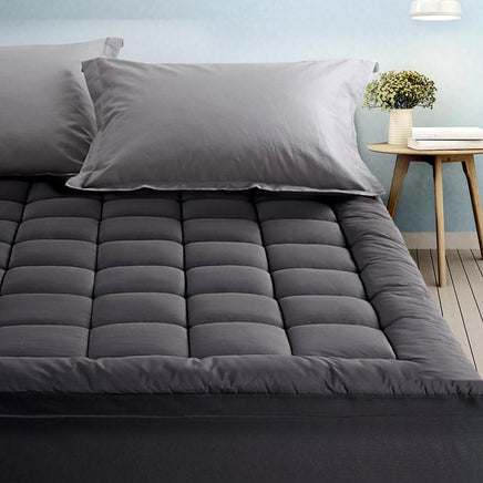 Giselle Queen Mattress Topper Pillowtop 1000GSM Charcoal Microfibre Bamboo Fibre Filling Protector Kings Warehouse 