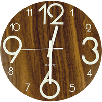 Glow In Dark Wall Clock Luminous Quartz Wooden Non Ticking Home Decor 12''/30cm Kings Warehouse 