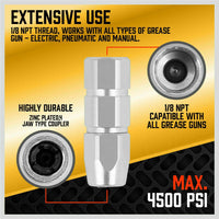 Grease Gun Coupler Quick Release & Lock 1/8  NPT Rated 10,000 PSI Storage Case Kings Warehouse 