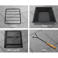 Grillz Fire Pit Outdoor Table Charcoal Garden Fireplace Backyard Firepit Heater Firepits Kings Warehouse 