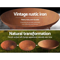 Grillz Rustic Fire Pit Heater Charcoal Iron Bowl Outdoor Patio Wood Fireplace 60CM Kings Warehouse 