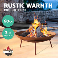 Grillz Rustic Fire Pit Heater Charcoal Iron Bowl Outdoor Patio Wood Fireplace 60CM Kings Warehouse 