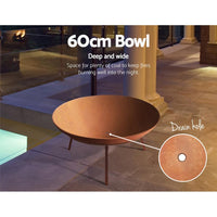 Grillz Rustic Fire Pit Heater Charcoal Iron Bowl Outdoor Patio Wood Fireplace 60CM Kings Warehouse 