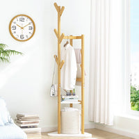 Hall Tree Garment Storage Holder Coat Rack Stand with 3 Shelves for Clothes Bag living room KingsWarehouse 