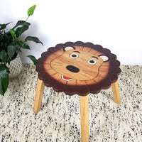 Hand Carved Children's Table Wooden LION Theme KingsWarehouse 