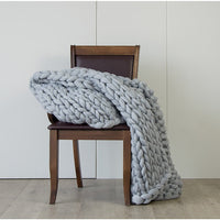 Hand Knitted Chunky Blanket Thick Acrylic Yarn Blanket Home Decor Throw Rug - Grey Bedding KingsWarehouse 