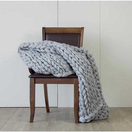 Hand Knitted Chunky Blanket Thick Acrylic Yarn Blanket Home Decor Throw Rug - Grey Bedding KingsWarehouse 