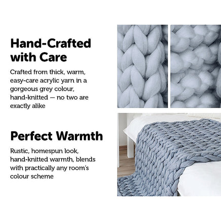Hand Knitted Chunky Blanket Thick Acrylic Yarn Blanket Home Decor Throw Rug - Grey Bedding KingsWarehouse 