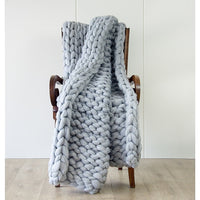 Hand Knitted Chunky Blanket Thick Acrylic Yarn Blanket Home Decor Throw Rug - Grey Bedding KingsWarehouse 