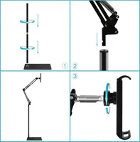 Hands Free Floor Stand Adjustable Bed Clip Holder For Tablet iPad iPhone 170cm Black Kings Warehouse 