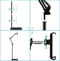 Hands Free Floor Stand Adjustable Bed Clip Holder For Tablet iPad iPhone 170cm Kings Warehouse 