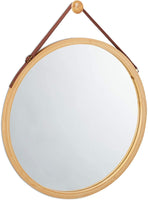 Hanging Round Wall Mirror 38 cm - Solid Bamboo Frame and Adjustable Leather Strap for Bathroom and Bedroom Kings Warehouse 