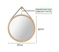 Hanging Round Wall Mirror 45 cm - Solid Bamboo Frame and Adjustable Leather Strap for Bathroom and Bedroom Kings Warehouse 