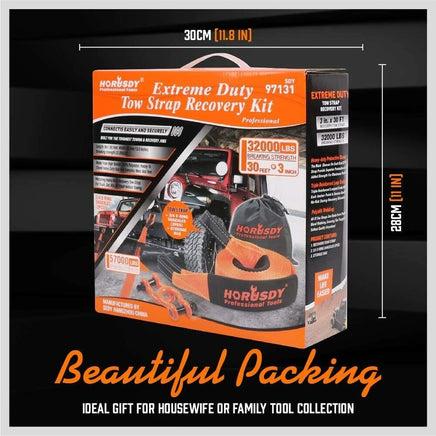 Heavy Duty 9.1M Recovery Tow Straps Snatch Kit - 32,000 LBS Break Strength with D-Ring Shackles for Off-Roading Recovery and Hauling Kings Warehouse 