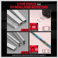 Heavy Duty Staple Gun Set 2in1 Stapler 1500Pc Staples Tacker Hand Fastener Tool Kings Warehouse 