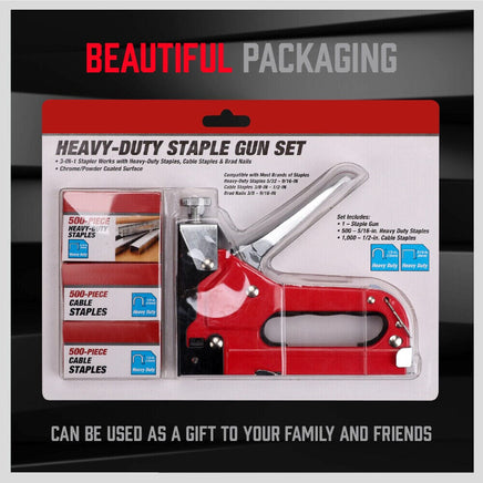 Heavy Duty Staple Gun Set 2in1 Stapler 1500Pc Staples Tacker Hand Fastener Tool Kings Warehouse 