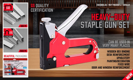 Heavy Duty Staple Gun Set 2in1 Stapler 1500Pc Staples Tacker Hand Fastener Tool Kings Warehouse 