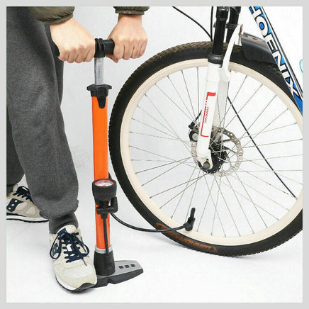High Pressure Air Pump Bicycle Bike Alloy Floor Air Gauge Ball Balloon Nozzles Kings Warehouse 