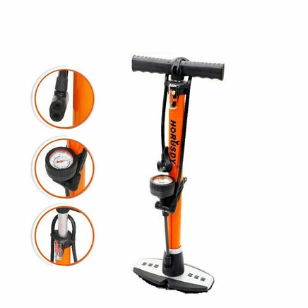 High Pressure Air Pump Bicycle Bike Alloy Floor Air Gauge Ball Balloon Nozzles Kings Warehouse 