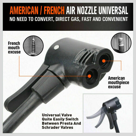 High Pressure Air Pump Bicycle Bike Alloy Floor Air Gauge Ball Balloon Nozzles Kings Warehouse 