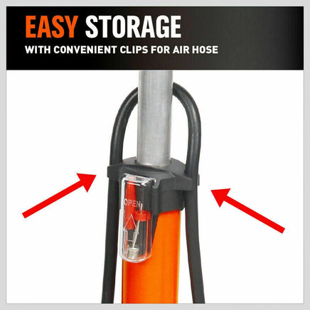 High Pressure Air Pump Bicycle Bike Alloy Floor Air Gauge Ball Balloon Nozzles Kings Warehouse 