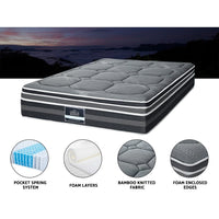 Home 35CM KING Mattress Bed 7 Zone Dual Euro Top Pocket Spring Medium Firm mattresses Kings Warehouse 