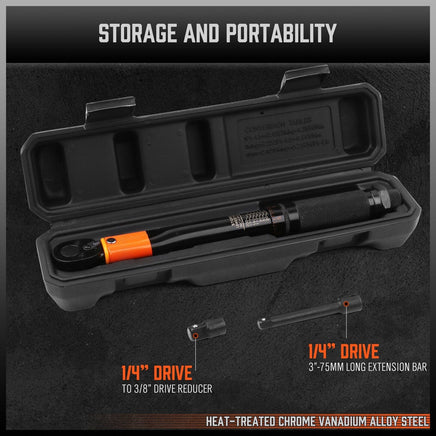 HORUSDY 3Pc 1/4" Drive Click Torque Wrench Ratchet Socket with Adaptor Extension Kings Warehouse 