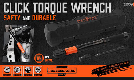 HORUSDY 3Pc 1/4" Drive Click Torque Wrench Ratchet Socket with Adaptor Extension Kings Warehouse 