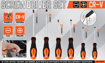 HORUSDY 6Pc Magnetic Screwdriver Set Non-slip Handle Phillips Slotted Tool New Kings Warehouse 
