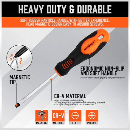 HORUSDY 6Pc Magnetic Screwdriver Set Non-slip Handle Phillips Slotted Tool New Kings Warehouse 