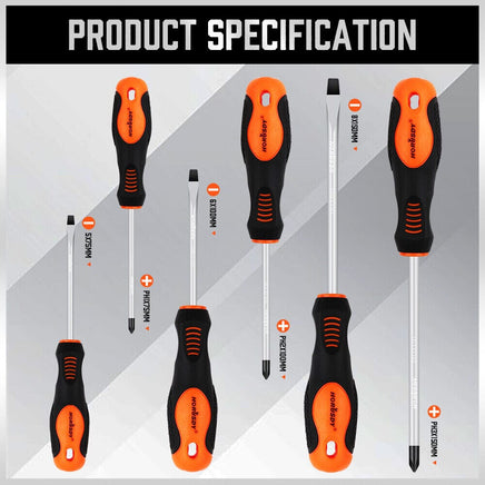 HORUSDY 6Pc Magnetic Screwdriver Set Non-slip Handle Phillips Slotted Tool New Kings Warehouse 