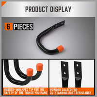 HORUSDY 6Pc Wall Mount Garage Hooks Set Heavy Duty Steel Storage Rack Hanger Kings Warehouse 