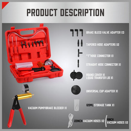 HORUSDY Hand Held Vacuum Pump Brake Bleeder Pressure Tester Vacuum Gauge Kit Kings Warehouse 