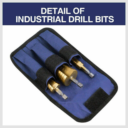HSS 3pcs Steel Step Cone Set Drill Titanium Bit Hole Cutter 4-12/20/32mm Pouch Kings Warehouse 