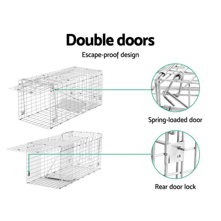 Humane Animal Trap Cage 66 x 23 x 25cm - Silver Farm Supplies Kings Warehouse 