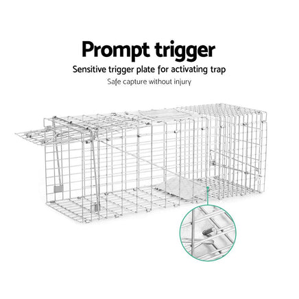 Humane Animal Trap Cage 66 x 23 x 25cm - Silver Farm Supplies Kings Warehouse 