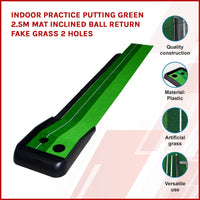 Indoor Practice Putting Green 2.5m Mat Inclined Ball Return Fake Grass 2 Holes Kings Warehouse 