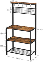 Industrial Kitchen Baker's Rack with Storage Shelves 10 Hooks and Metal Mesh Shelf 84 x 40 x 170 cm Rustic Brown Kings Warehouse 