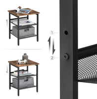 Industrial Set of 2 Bedside Tables with Adjustable Mesh Shelves Rustic Brown and Black bedroom furniture Kings Warehouse 