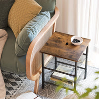 Industrial Set of 2 Bedside Tables with Adjustable Mesh Shelves Rustic Brown and Black bedroom furniture Kings Warehouse 