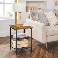 Industrial Set of 2 Bedside Tables with Adjustable Mesh Shelves Rustic Brown and Black bedroom furniture Kings Warehouse 