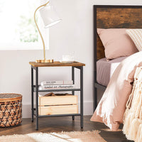 Industrial Set of 2 Bedside Tables with Adjustable Mesh Shelves Rustic Brown and Black bedroom furniture Kings Warehouse 