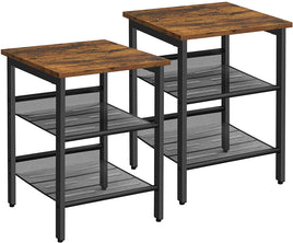 Industrial Set of 2 Bedside Tables with Adjustable Mesh Shelves Rustic Brown and Black bedroom furniture Kings Warehouse