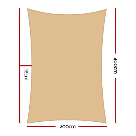 Instahut 2 x 4m Waterproof Rectangle Shade Sail Cloth - Sand Beige Shading Kings Warehouse 