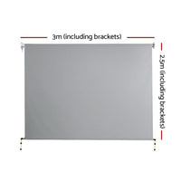 Instahut 3m x 2.5m Retractable Straight Drop Roll Down Awning - Grey Instahut Kings Warehouse 