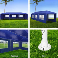 Instahut Gazebo 3x9m Outdoor Marquee side Wall Gazebos Tent Canopy Camping Blue 8 Panel Shading Kings Warehouse 