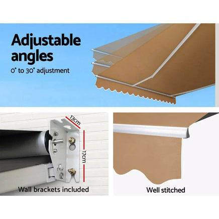 Instahut Retractable Folding Arm Awning Outdoor Awning Sunshade 4Mx2.5M Beige Kings Warehouse 