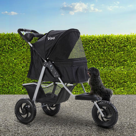 i.Pet Pet Stroller Dog Carrier Foldable Pram Large Black Cat Supplies Kings Warehouse 